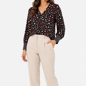 Cabi Floral Button Up Blouse Women XS Black Boho Classic Long Sleeve 3957